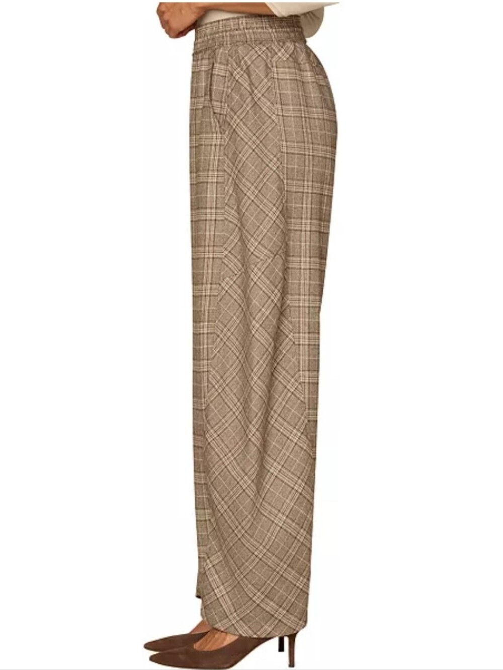 NWT Democracy Plaid Relaxed Straight Barrel Leg Pull-On Pants in Brown and Cream - Picture 3 of 12